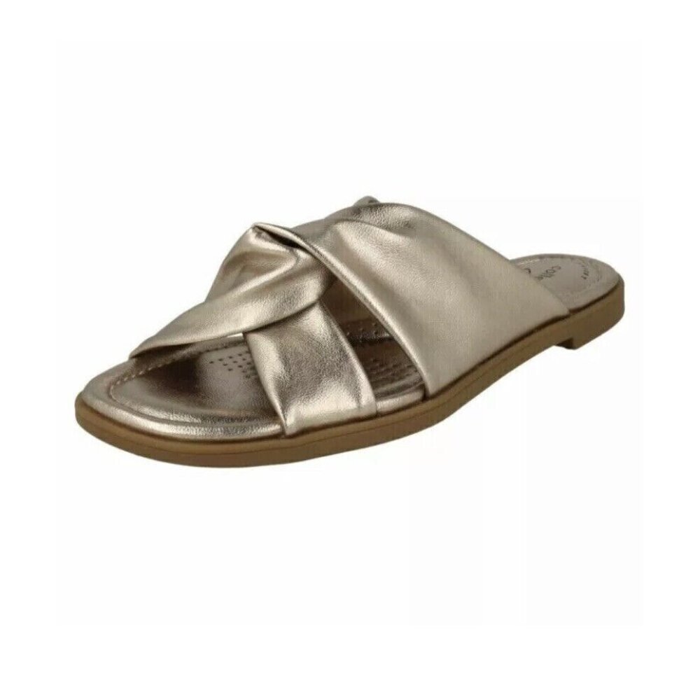 Clarks Womens 9.5 M Reyna Twist‎ Metallic Open Toe Sandals Gold NEW